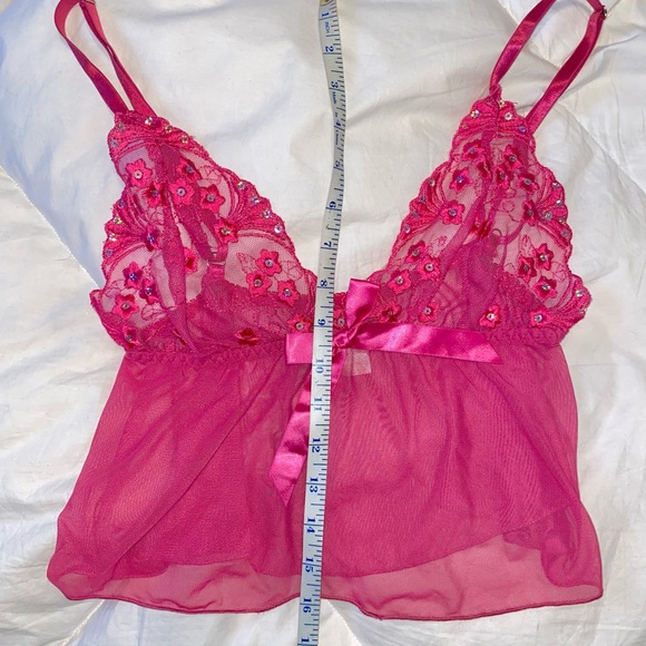 Babydoll cropped sheer cami in bright pink. - Picture 3 of 3